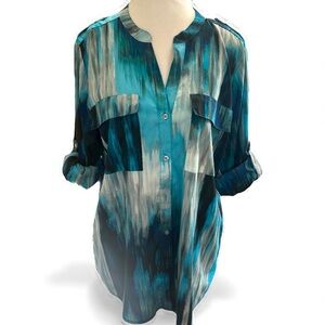 Calvin Klein Teal and Blue Blouse Size Medium